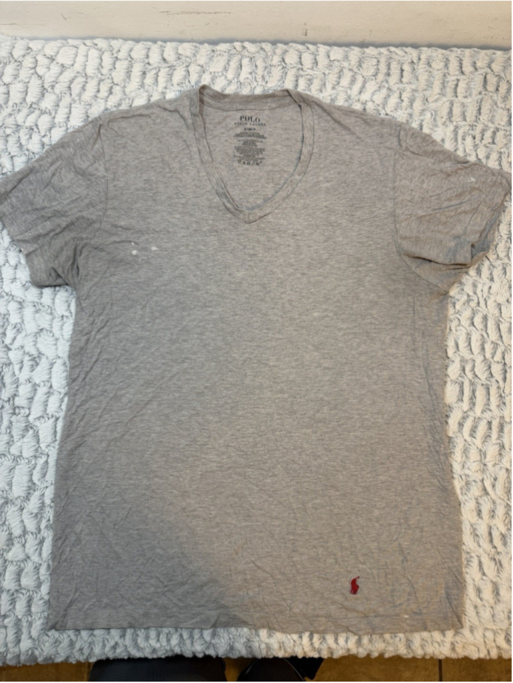 Polo Ralph Lauren Men's Gray Logo Solid V-Neck Short Sleeve T-Shirt S